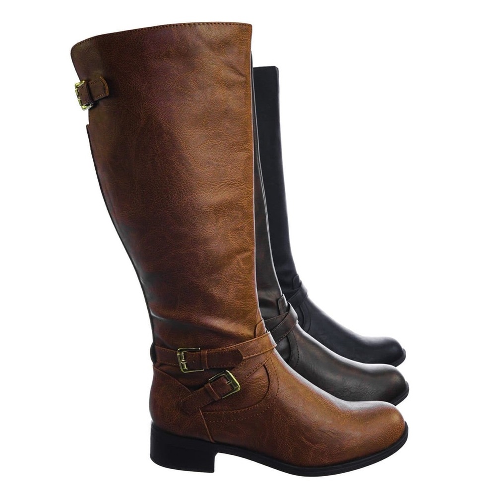 Soda Shoes Tall Buckle Riding Boots, 3 colors available Black- Brown -Cognac.